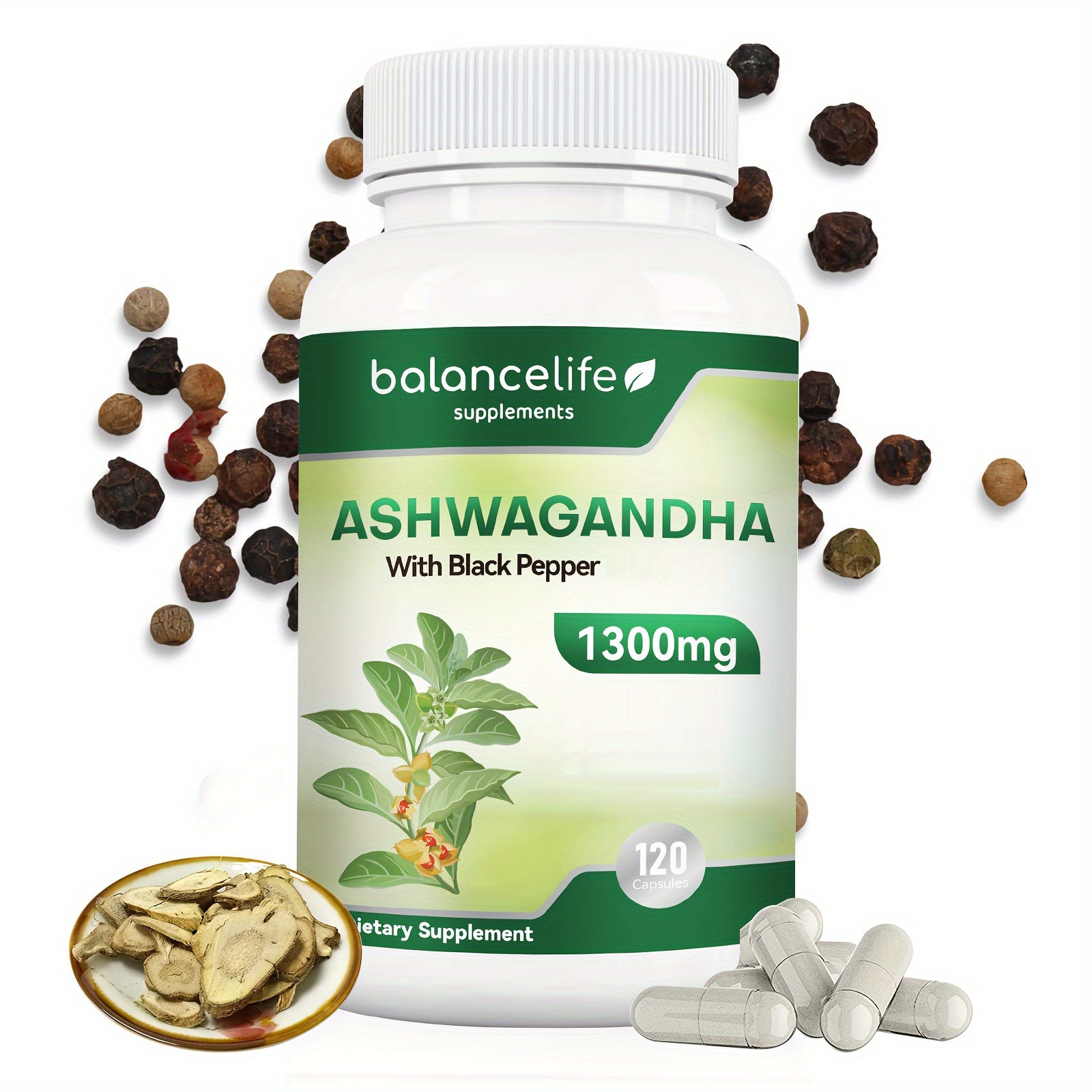 Ashwagandha 1300mg with Black Pepper for Stress Mood and Sleep