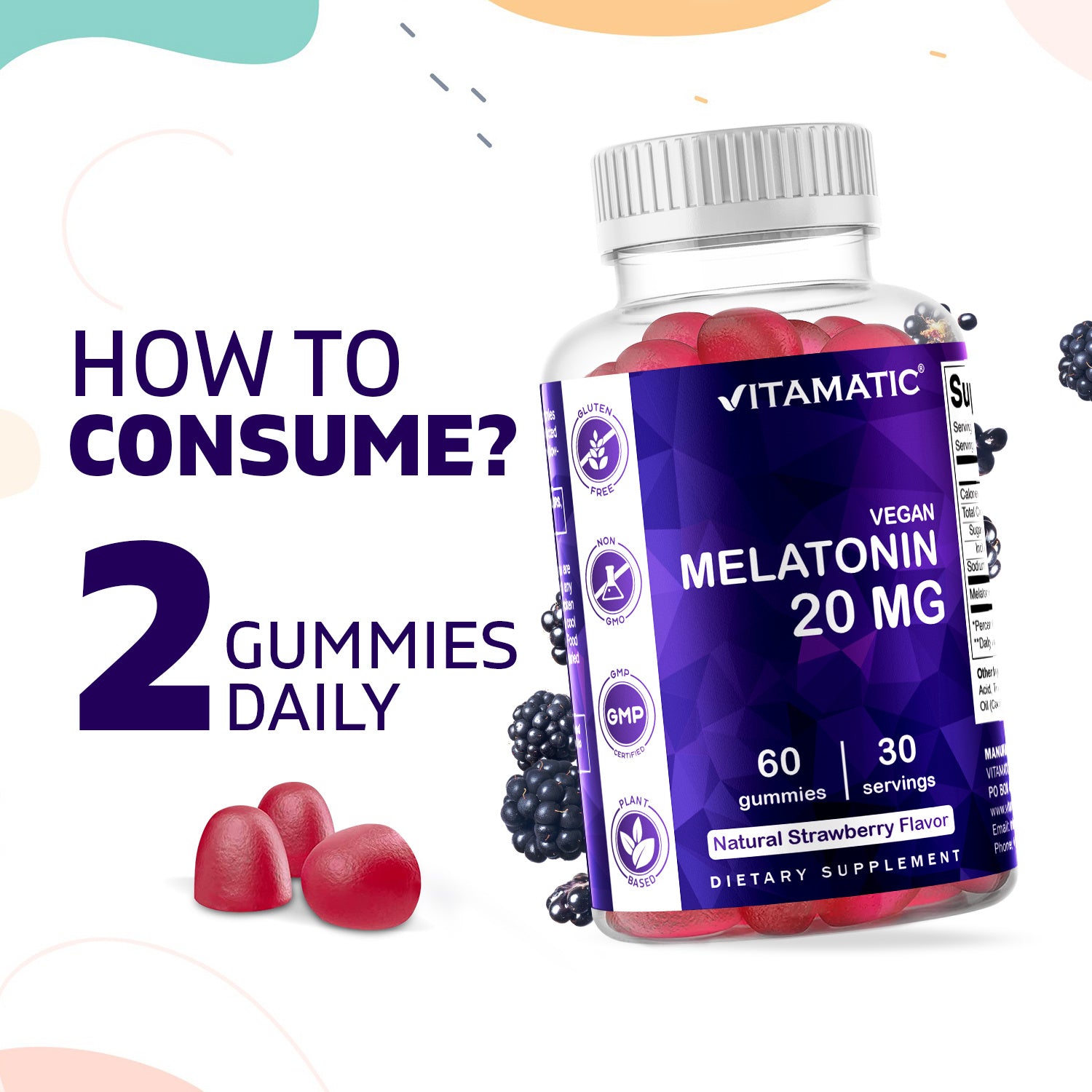 Melatonin 20mg Sleep Gummies by Vitamatic – 60 Count