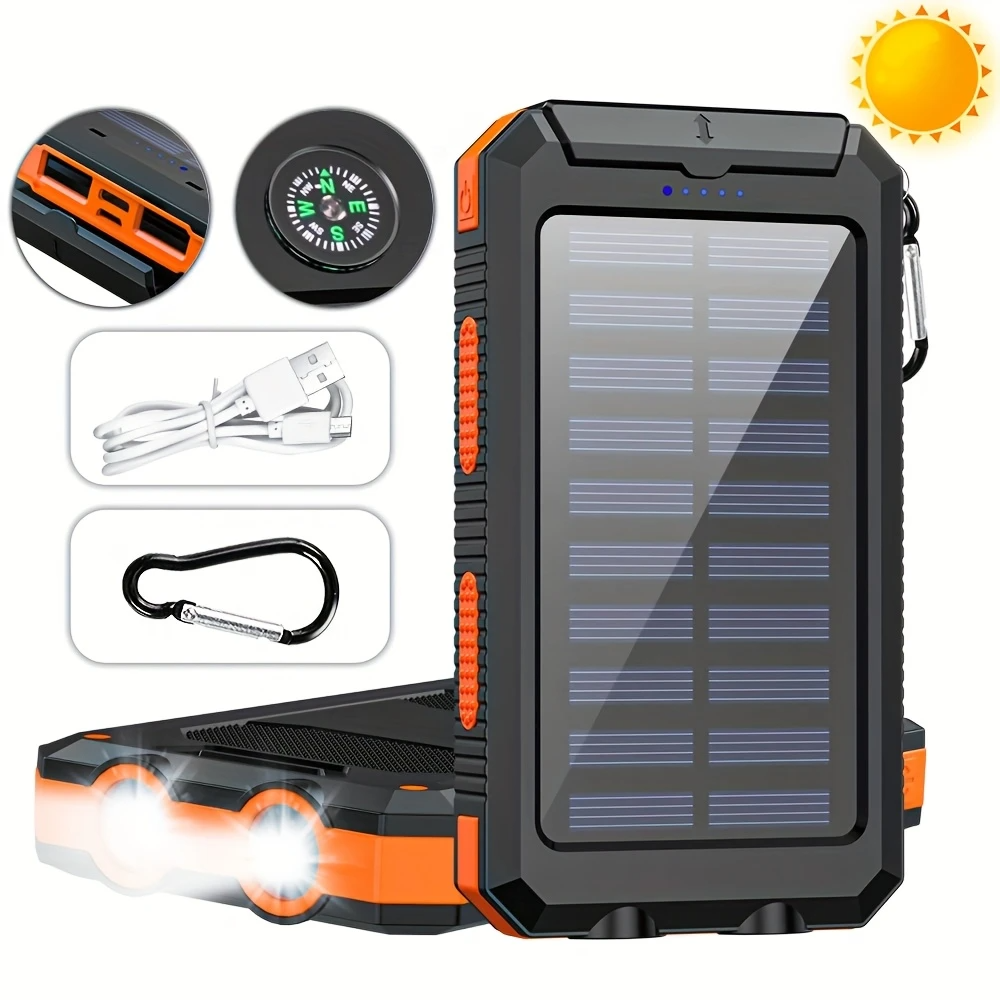 2025 Solar Mobile Power Bank Wireless Charger Built-in 4 Cables Six Outputs 15W Fast Charging
