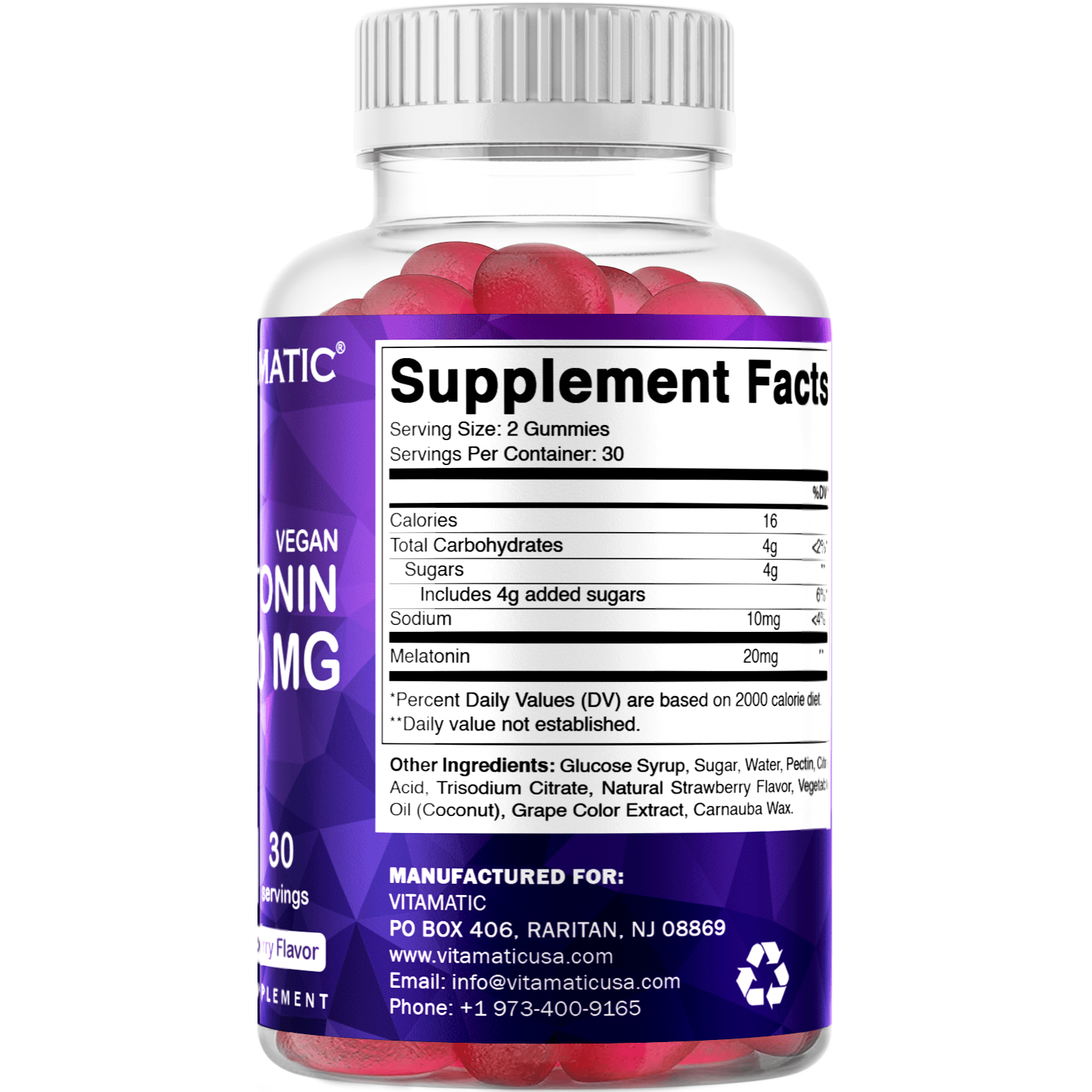 Melatonin 20mg Sleep Gummies by Vitamatic – 60 Count