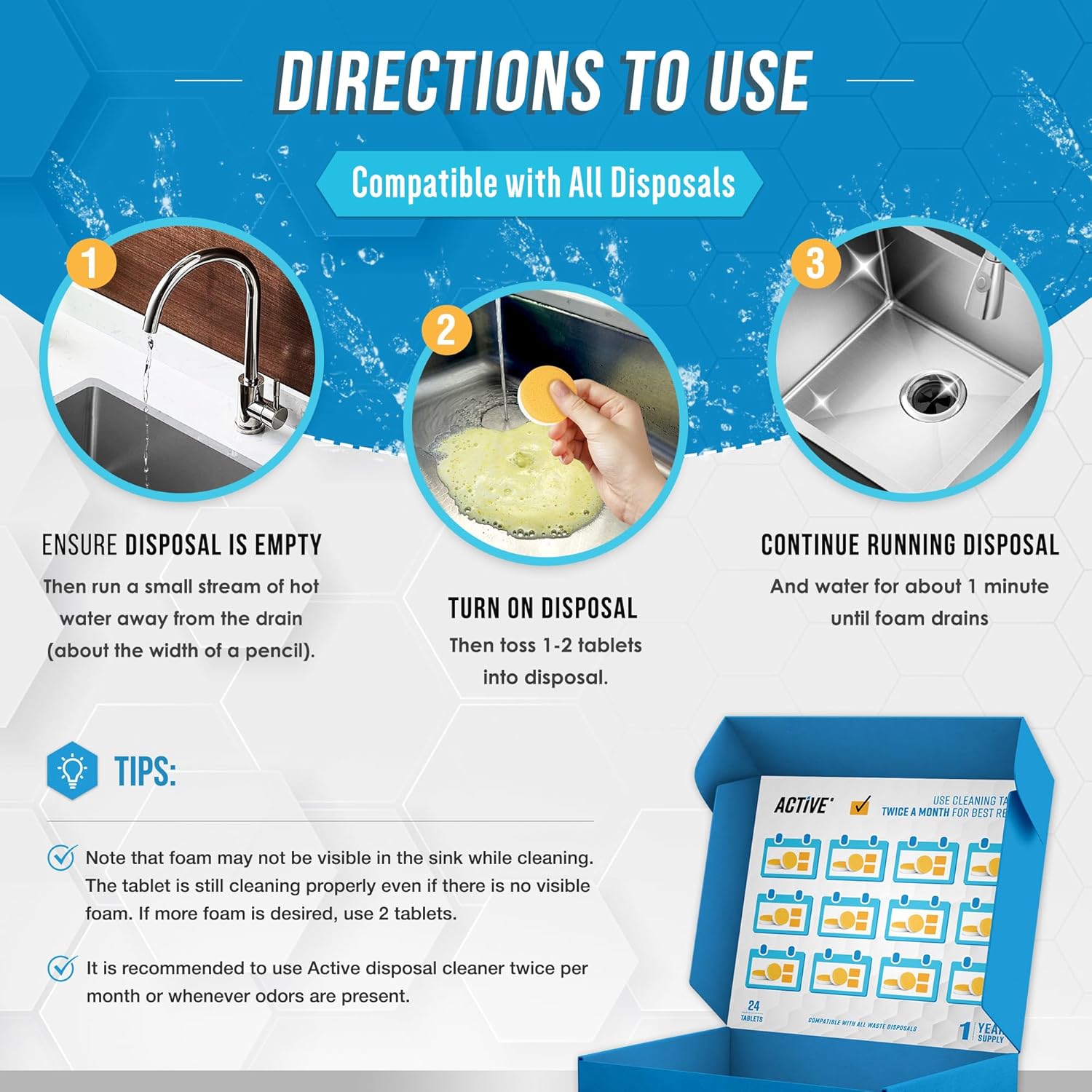 Garbage Disposal Cleaner Deodorizer Tablets - 24 Pack