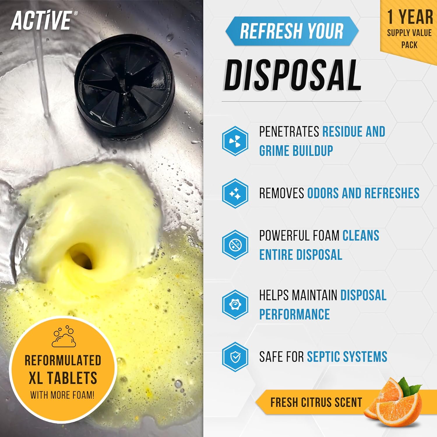 Garbage Disposal Cleaner Deodorizer Tablets - 24 Pack