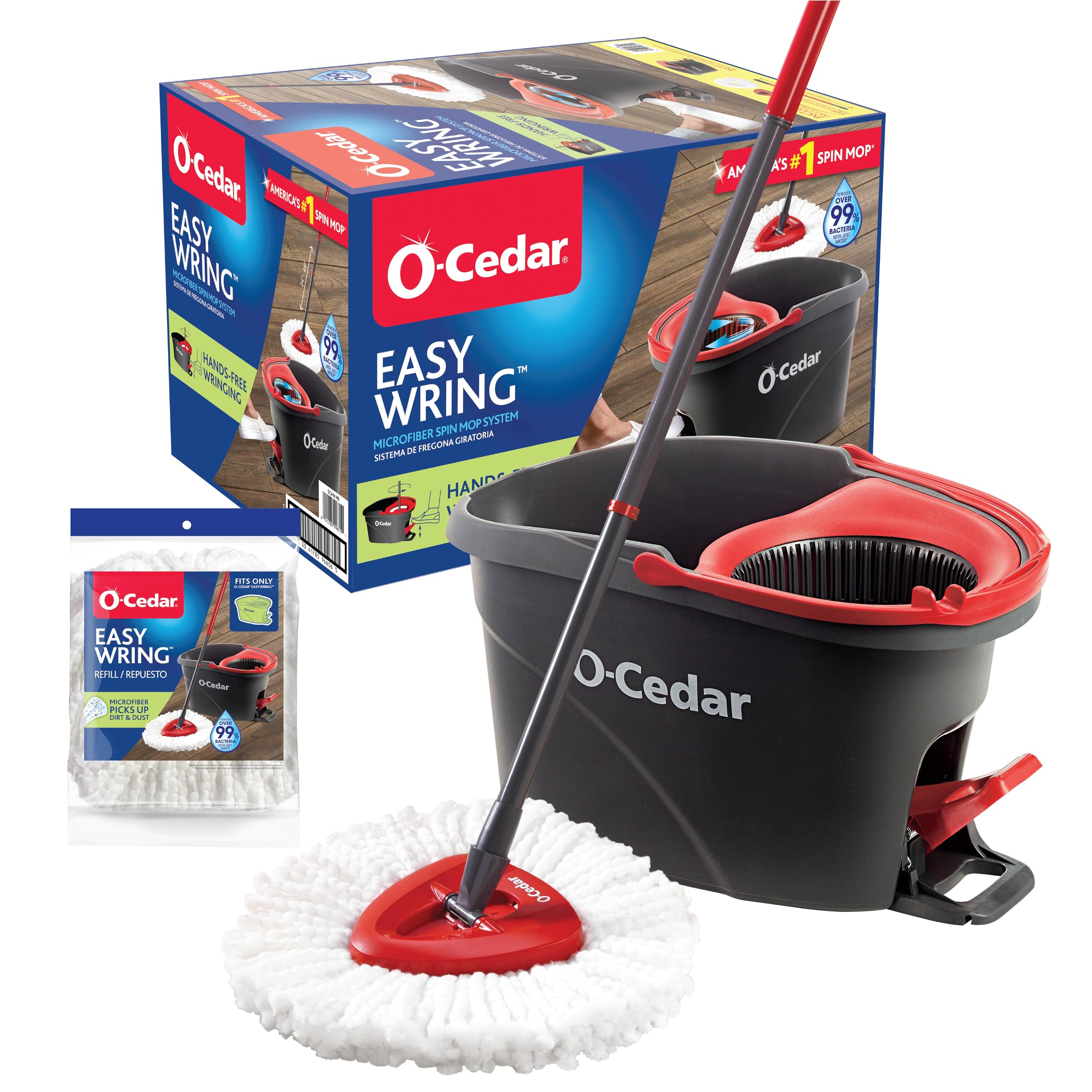 O-Cedar EasyWring Microfiber Spin Mop, Bucket Floor Cleaning System