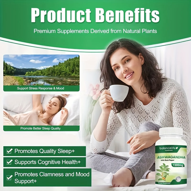 Ashwagandha 1300mg with Black Pepper for Stress Mood and Sleep