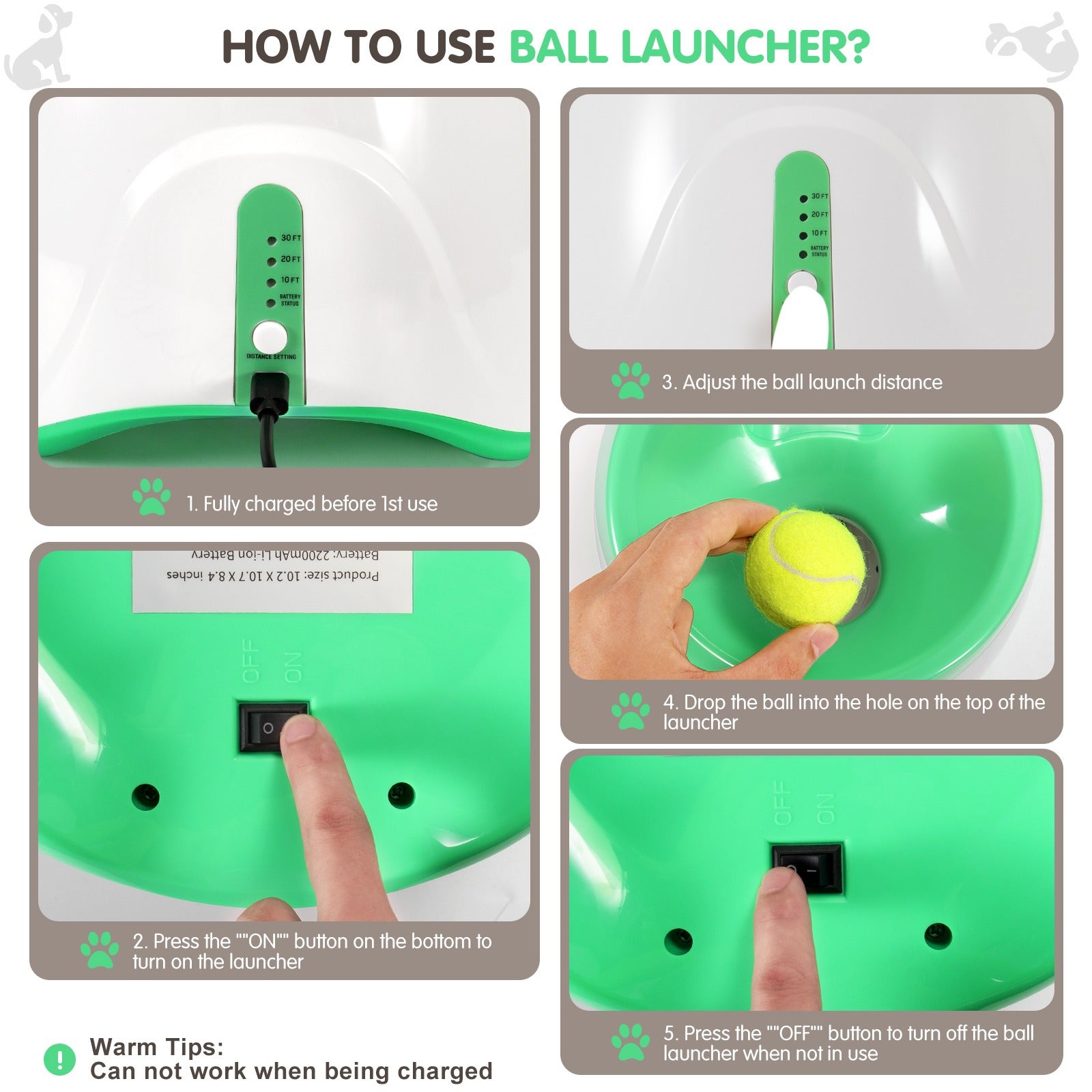 Automatic Dog Ball Launcher With 3 Distance Settings, Includes 3 Mini Tennis Balls