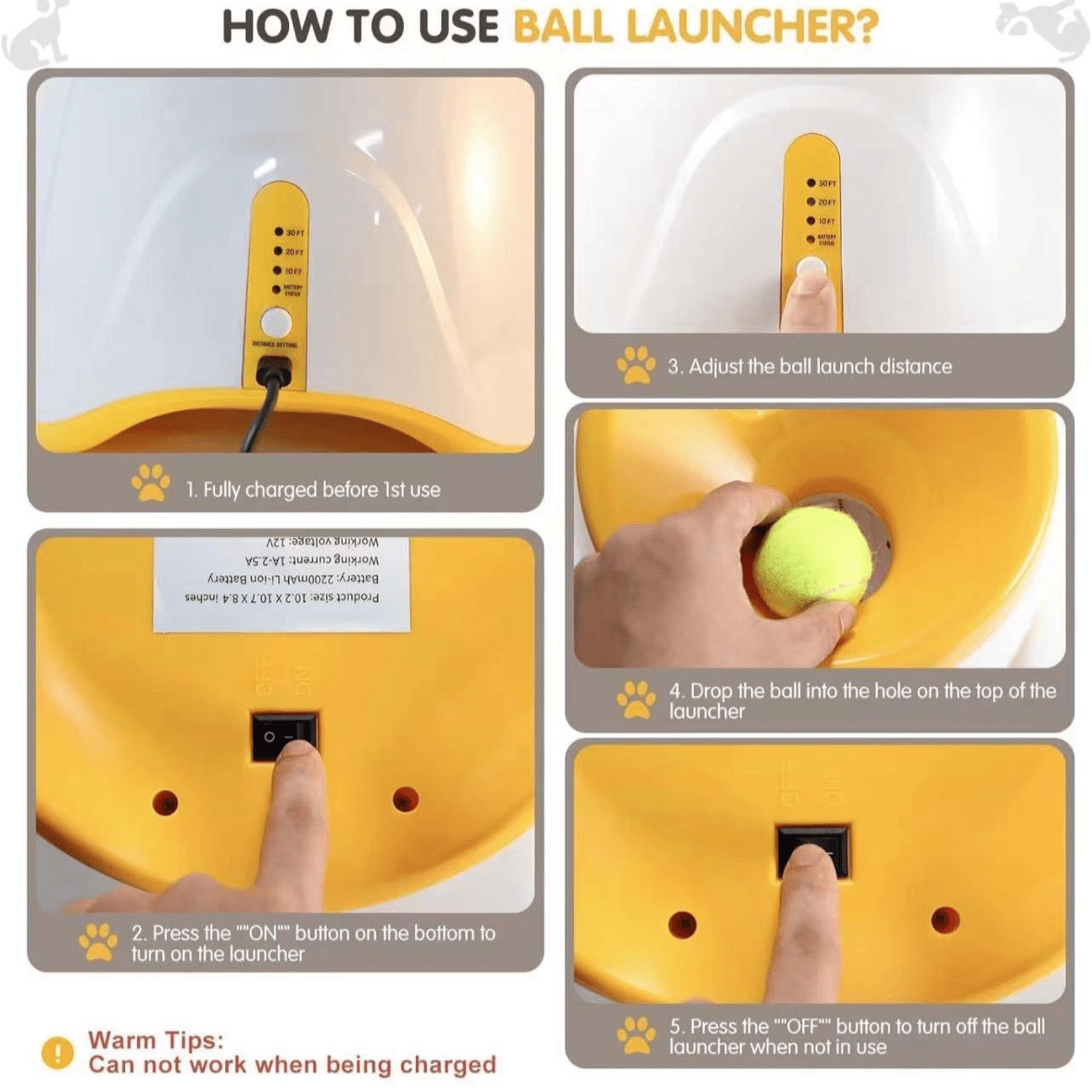 Automatic Dog Ball Launcher With 3 Distance Settings, Includes 3 Mini Tennis Balls