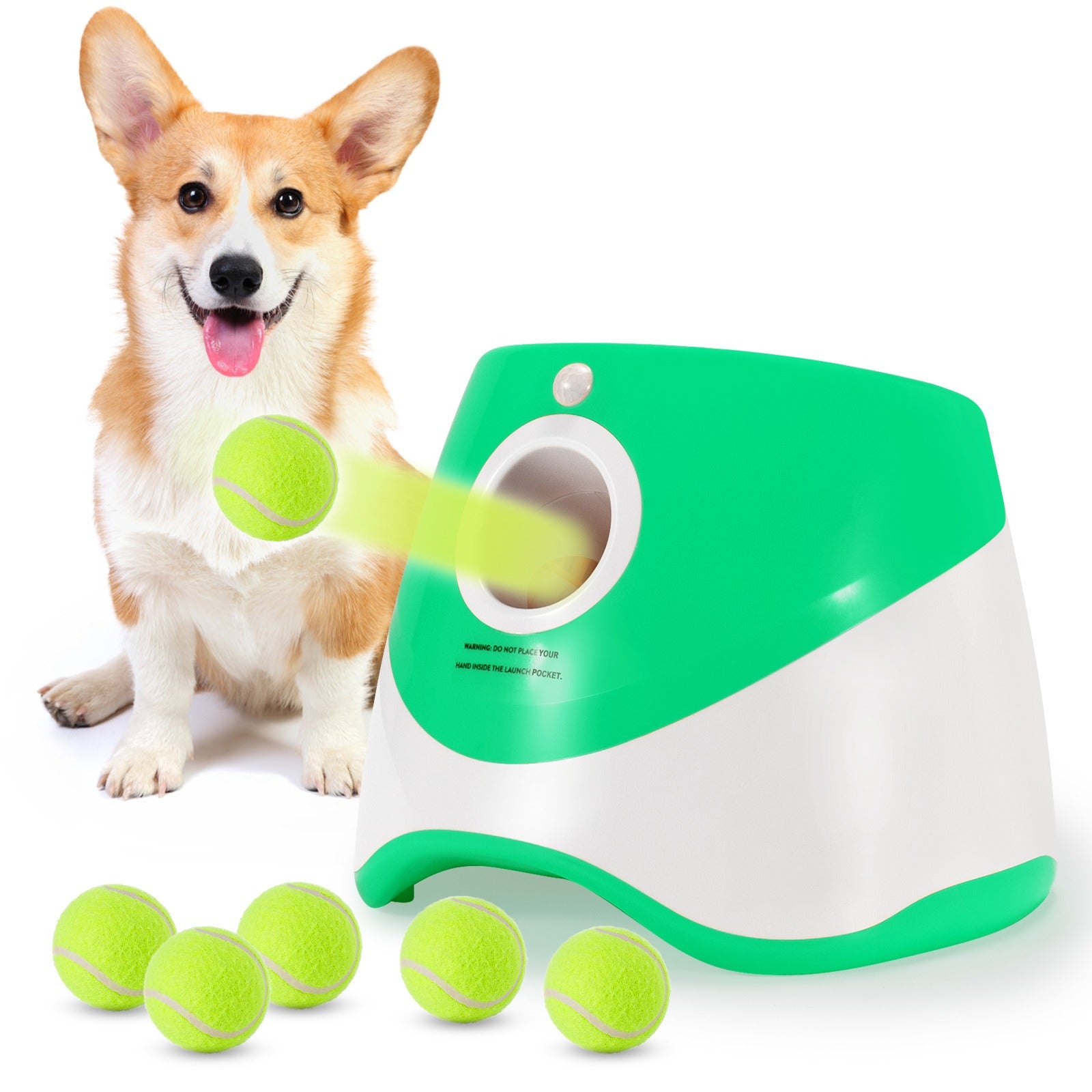 Automatic Dog Ball Launcher With 3 Distance Settings, Includes 3 Mini Tennis Balls