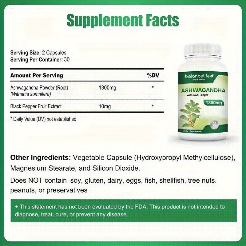 Ashwagandha 1300mg with Black Pepper for Stress Mood and Sleep