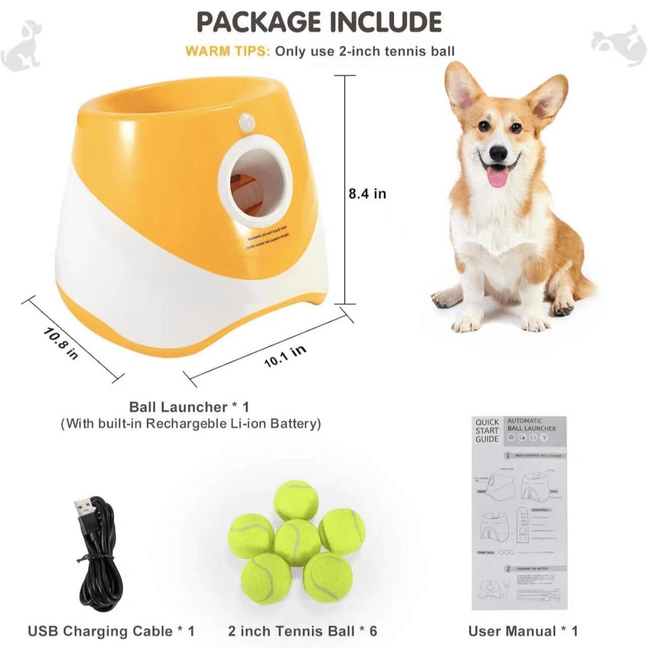 Automatic Dog Ball Launcher With 3 Distance Settings, Includes 3 Mini Tennis Balls